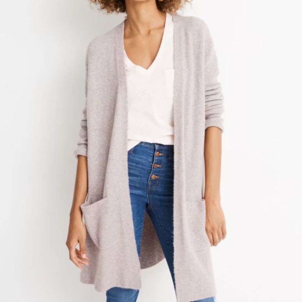 Madewell Long Wool Blend Cardigan in light grey EUC Size XS fits oversized